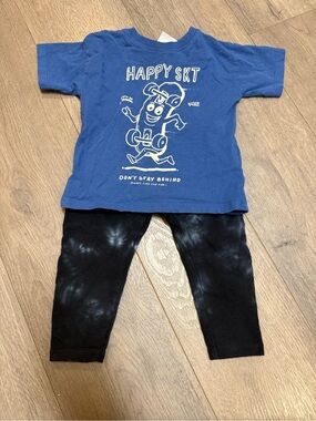Zara Blue Graphic Tee with Black Tie-Dye Leggings